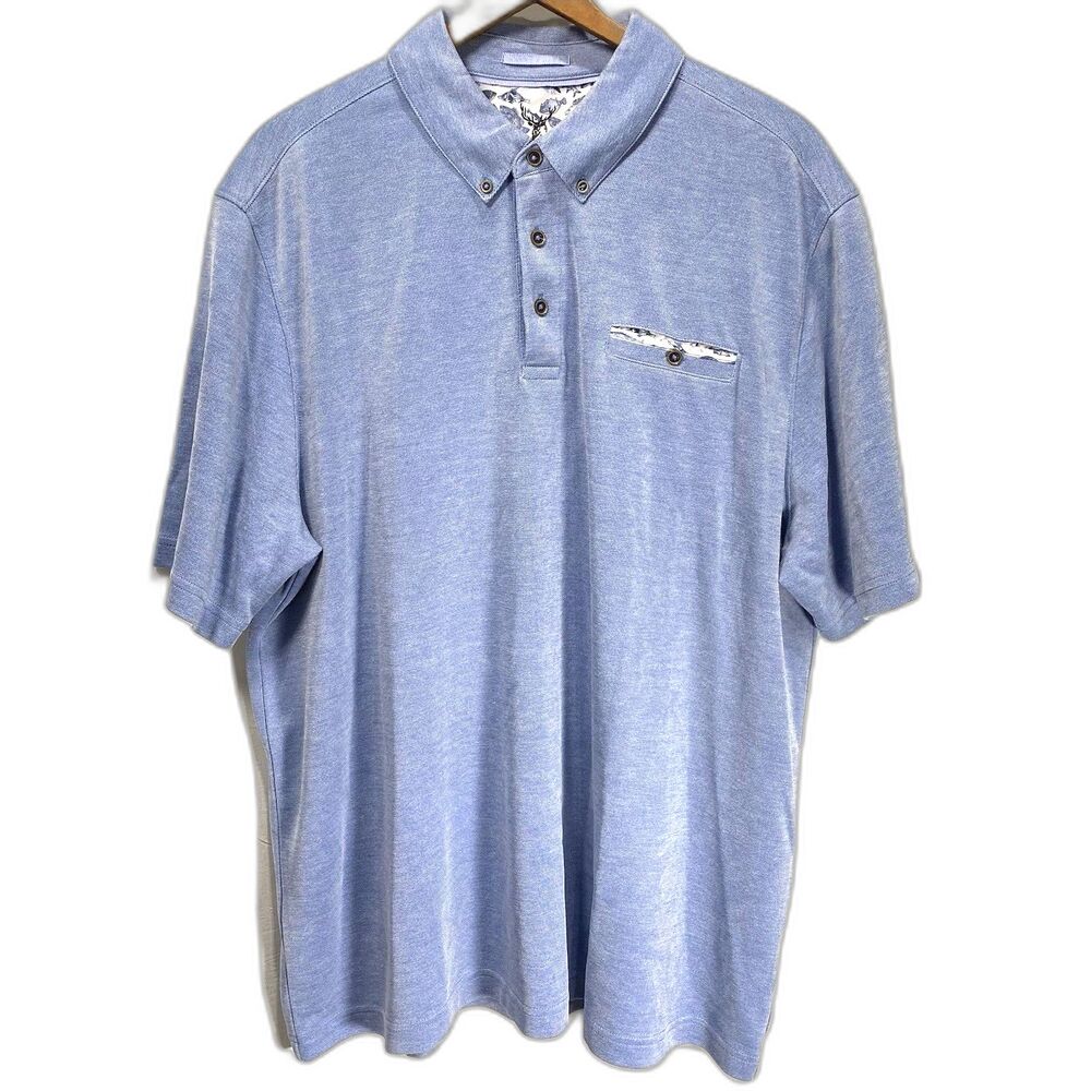 Age Of Wisdom Nicoby Polo Shirt Short Sleeve Button Collar Pocket Mens 2XL Blue